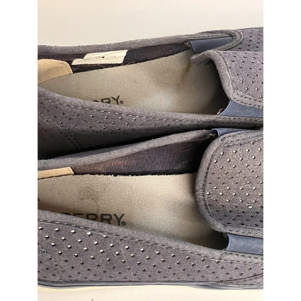 Sperry Shoes Sz 7.5 Black Mesh Seaside‎ Perforated Slip On Sneakers Kicks